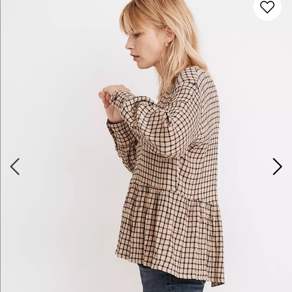Madewell Button-Back Peplum Top in Mini Windowpane size small - Picture 3 of 9